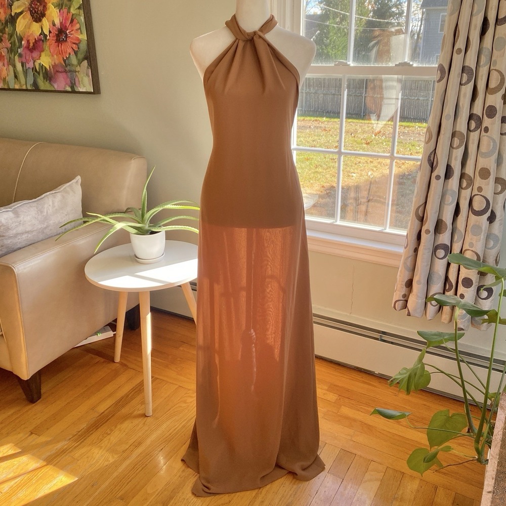 Bananhot Rocco Halter Maxi Dress Open Back Brown Size M Wedding Guest NWT - Picture 2 of 9